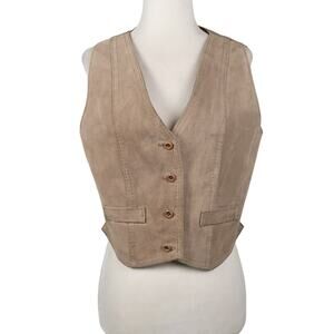 Vintage 70s Sears Jr Bazaar taupe tan suede leather vest M